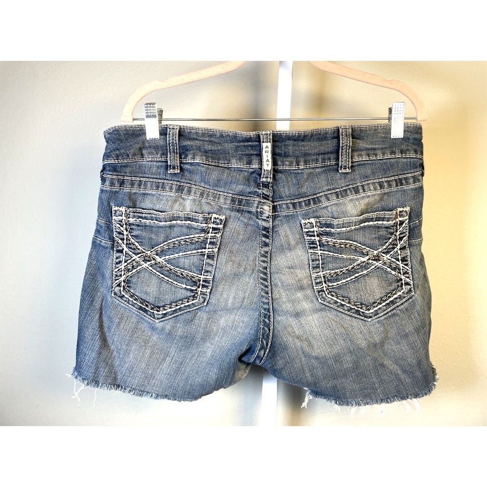 Ariat Blue Jean Shorts Women's 32 Distressed Cut Off Western Cowgirl Rodeo Jeans - Picture 2 of 7